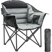 ABORON Oversized Padded Camping Chair, Outdoor Folding Chair for Couple, Fully Padded Patio Chair Portable Heavy Duty Arm Chairs with Side Pockets, Cup Holder for Picnic, Fishing, Backpacking